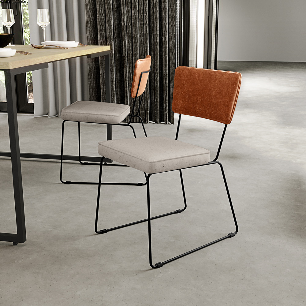Cadeira Decorativa Estofada Sala De Jantar Allana L02 Couríssimo Camel Linho Cru - Lyam Decor