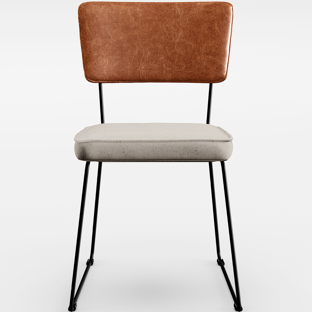 Cadeira Decorativa Estofada Sala De Jantar Allana L02 Couríssimo Camel Linho Cru - Lyam Decor