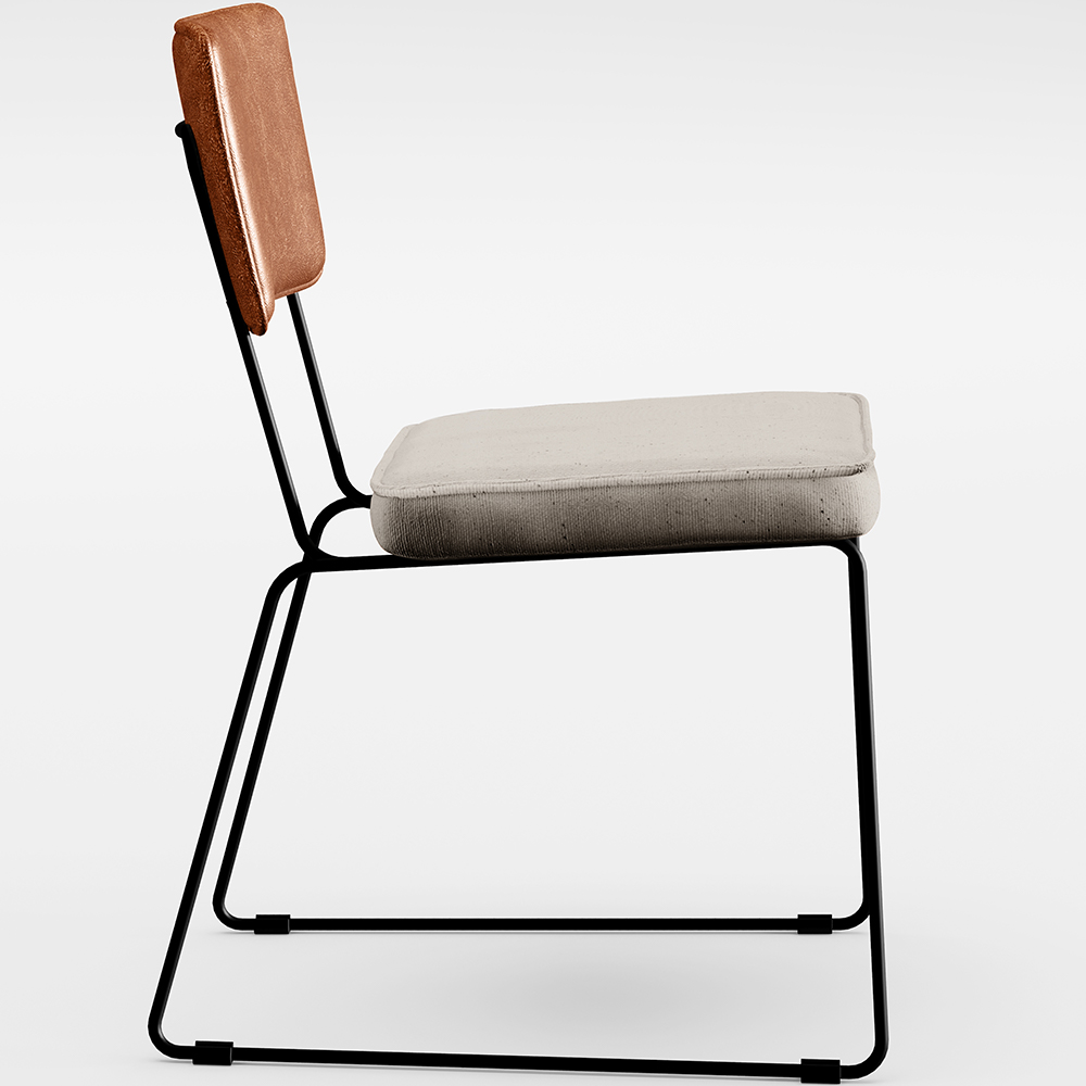 Cadeira Decorativa Estofada Sala De Jantar Allana L02 Couríssimo Camel Linho Cru - Lyam Decor