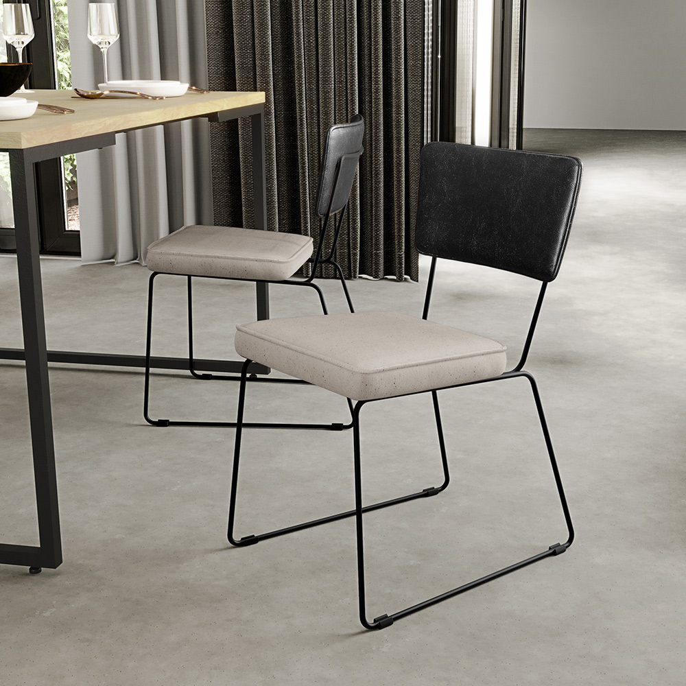 Cadeira Decorativa Estofada Sala De Jantar Allana L02 Couríssimo Preto Linho Cru - Lyam Decor