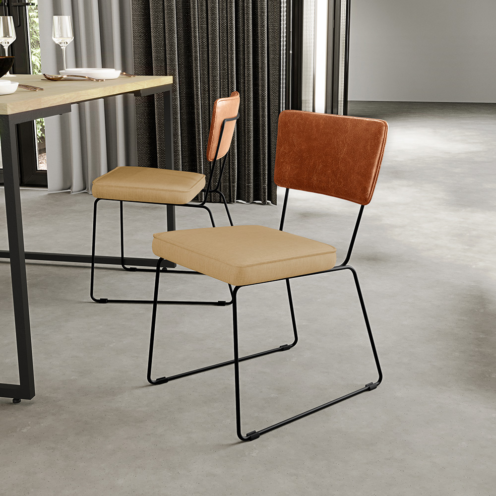 Cadeira Decorativa Estofada Sala Jantar Allana L02 Couríssimo Camel Linho Bege Escuro - Lyam Decor