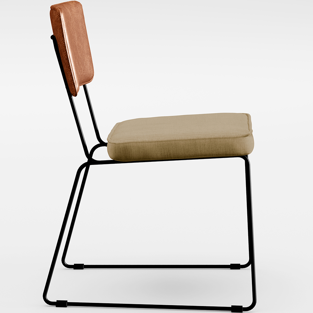 Cadeira Decorativa Estofada Sala Jantar Allana L02 Couríssimo Camel Linho Bege Escuro - Lyam Decor