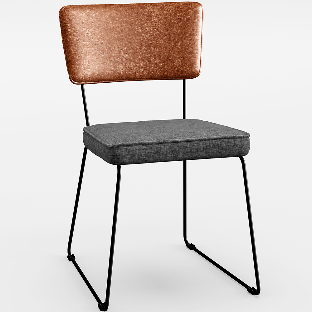 Cadeira Decorativa Estofada Sala Jantar Allana L02 Couríssimo Camel Linho Cinza Escuro - Lyam Decor