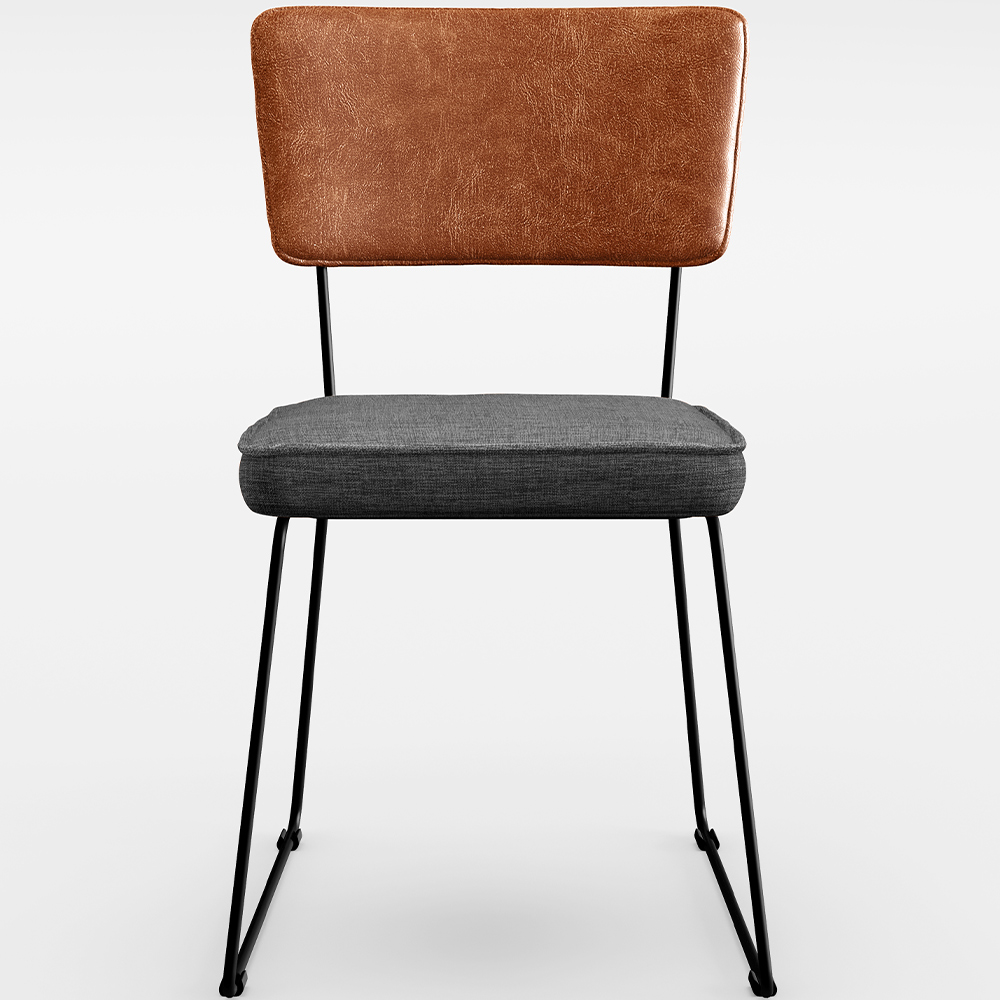 Cadeira Decorativa Estofada Sala Jantar Allana L02 Couríssimo Camel Linho Cinza Escuro - Lyam Decor