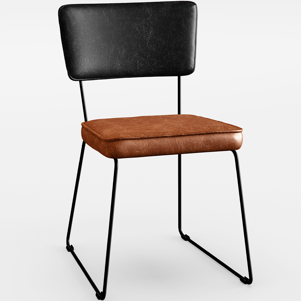 Cadeira Decorativa Estofada Sala Jantar Allana L02 Couríssimo Preto Couríssimo Camel - Lyam Decor