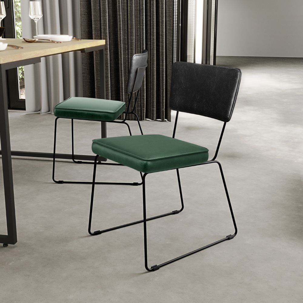 Cadeira Decorativa Estofada Sala Jantar Allana L02 Couríssimo Preto Facto Verde Musgo - Lyam Decor