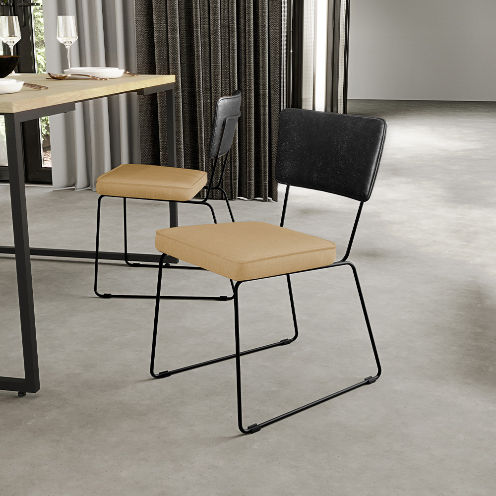 Cadeira Decorativa Estofada Sala Jantar Allana L02 Couríssimo Preto Linho Bege Escuro - Lyam Decor