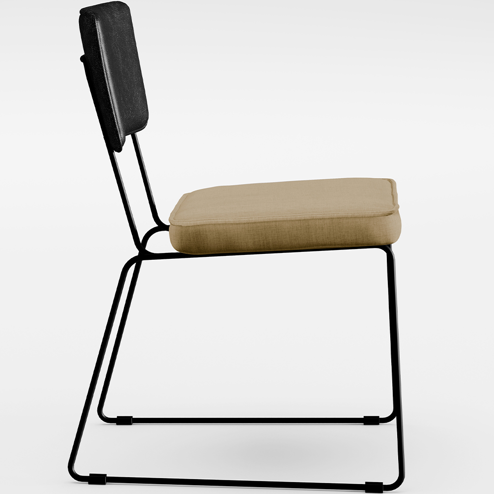Cadeira Decorativa Estofada Sala Jantar Allana L02 Couríssimo Preto Linho Bege Escuro - Lyam Decor