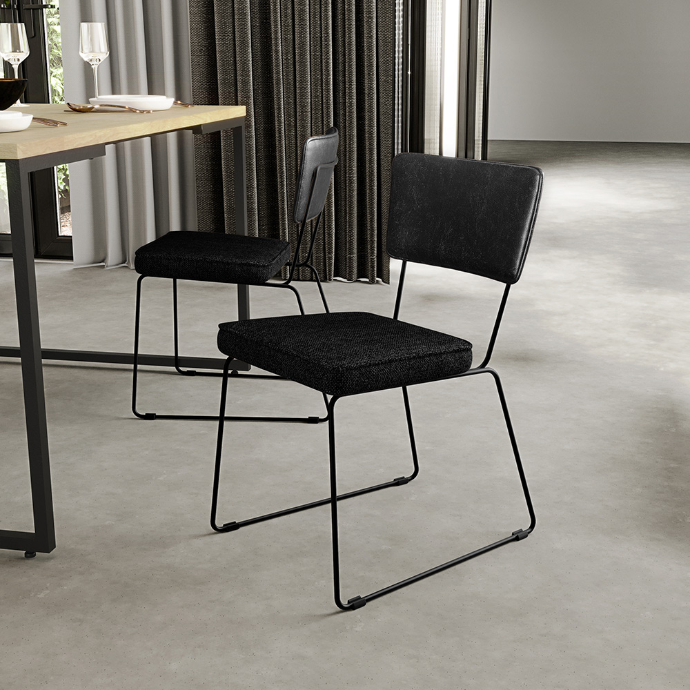 Cadeira Decorativa Estofada Sala Jantar Allana L02 Couríssimo Preto Linho Chumbo - Lyam Decor