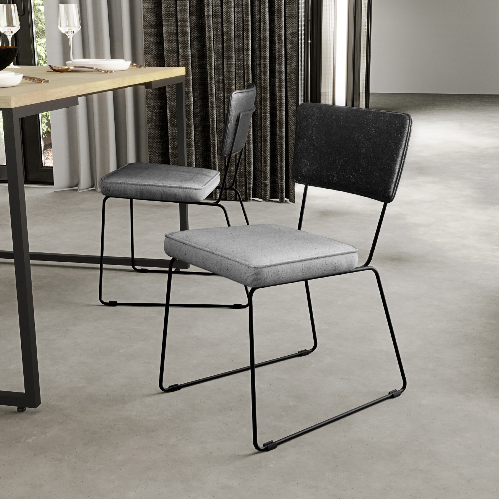 Cadeira Decorativa Estofada Sala Jantar Allana L02 Couríssimo Preto Linho Cinza - Lyam Decor