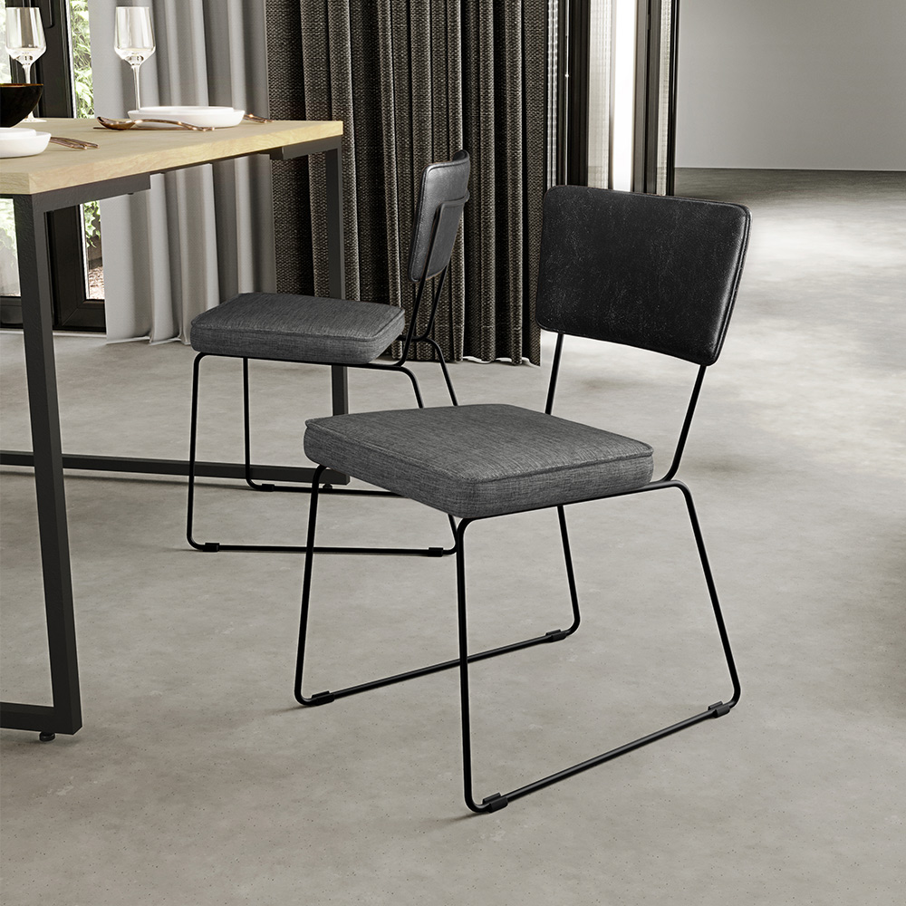 Cadeira Decorativa Estofada Sala Jantar Allana L02 Couríssimo Preto Linho Cinza Escuro - Lyam Decor