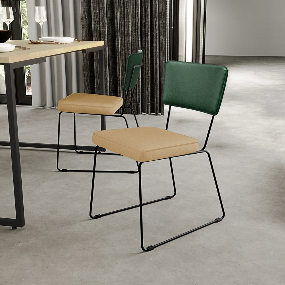Cadeira Decorativa Estofada Sala Jantar Allana L02 Facto Verde Musgo Linho Bege Escuro - Lyam Decor