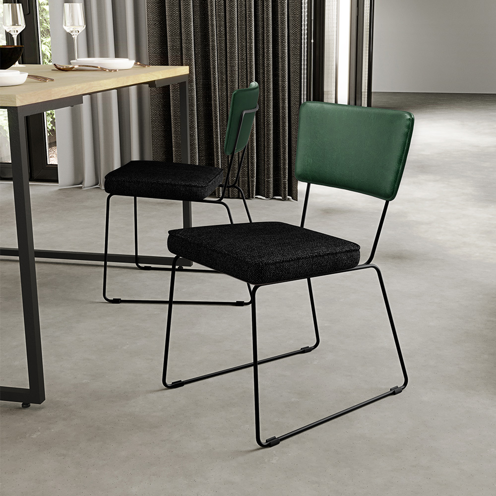 Cadeira Decorativa Estofada Sala Jantar Allana L02 Facto Verde Musgo Linho Chumbo - Lyam Decor