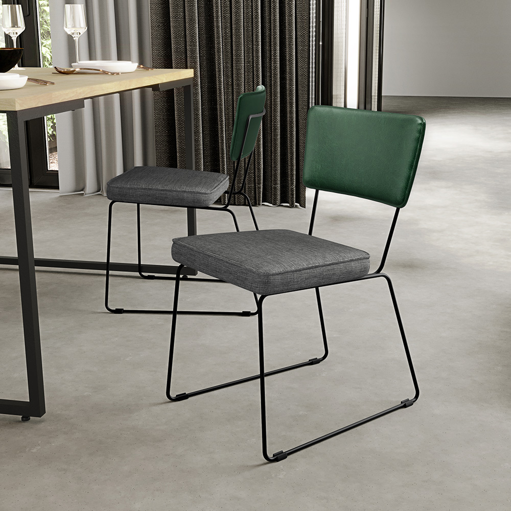 Cadeira Decorativa Estofada Sala Jantar Allana L02 Facto Verde Musgo Linho Cinza Escuro - Lyam Decor