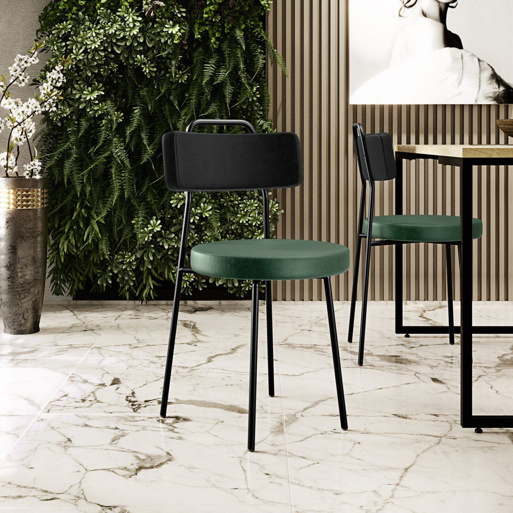 Cadeira Decorativa Estofada Sala Jantar Barcelona L02 Couríssimo Preto Facto Verde Musgo - Lyam