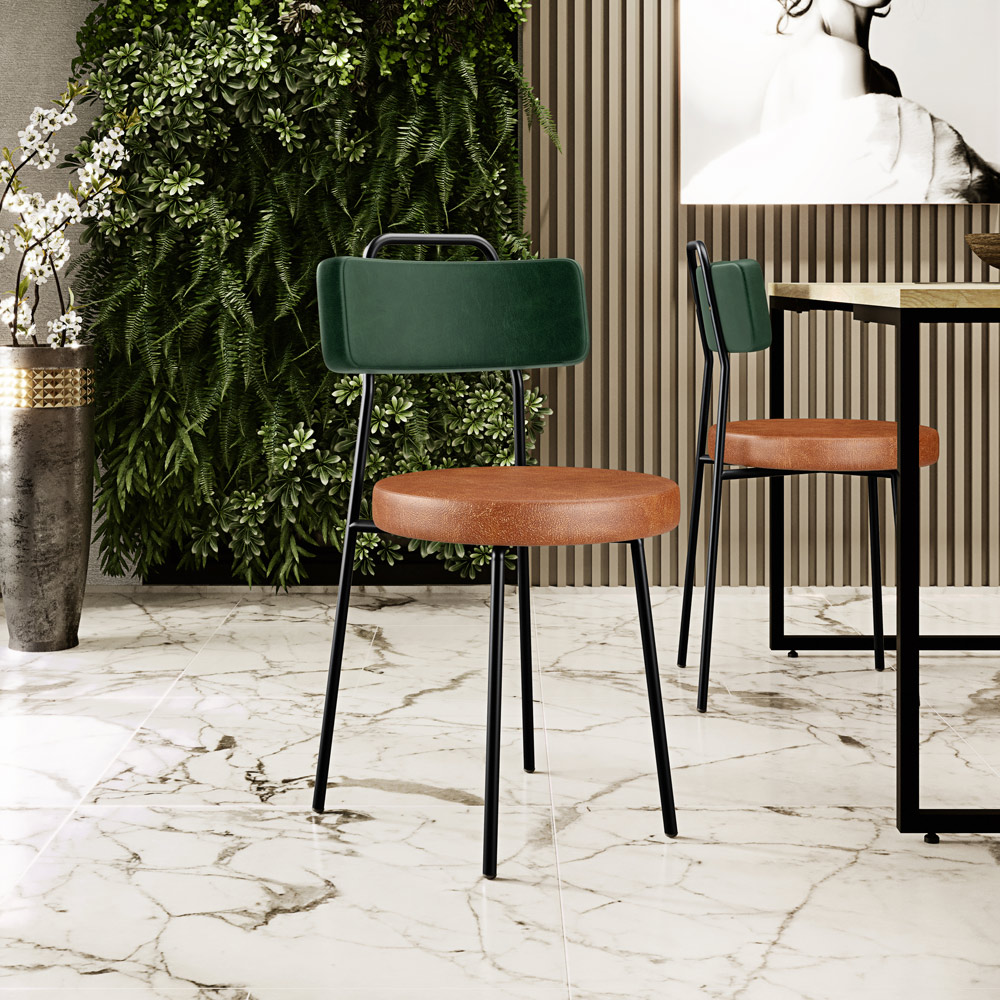 Cadeira Decorativa Estofada Sala Jantar Barcelona L02 Facto Verde Musgo Couríssimo Camel - Lyam