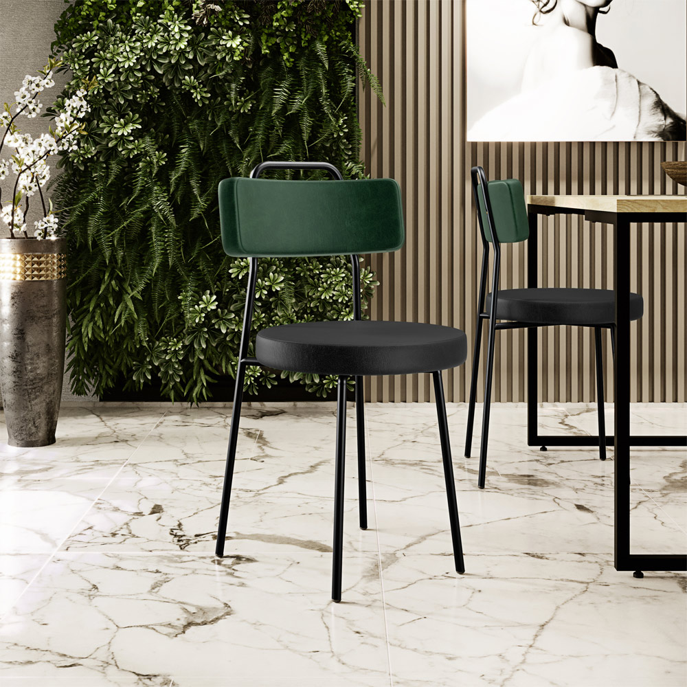 Cadeira Decorativa Estofada Sala Jantar Barcelona L02 Facto Verde Musgo Couríssimo Preto - Lyam
