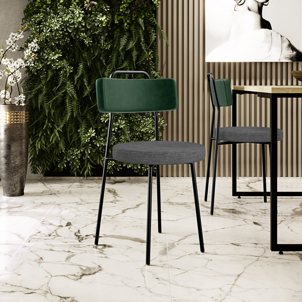 Cadeira Decorativa Estofada Sala Jantar Barcelona L02 Facto Verde Musgo Linho Cinza Escuro - Lyam