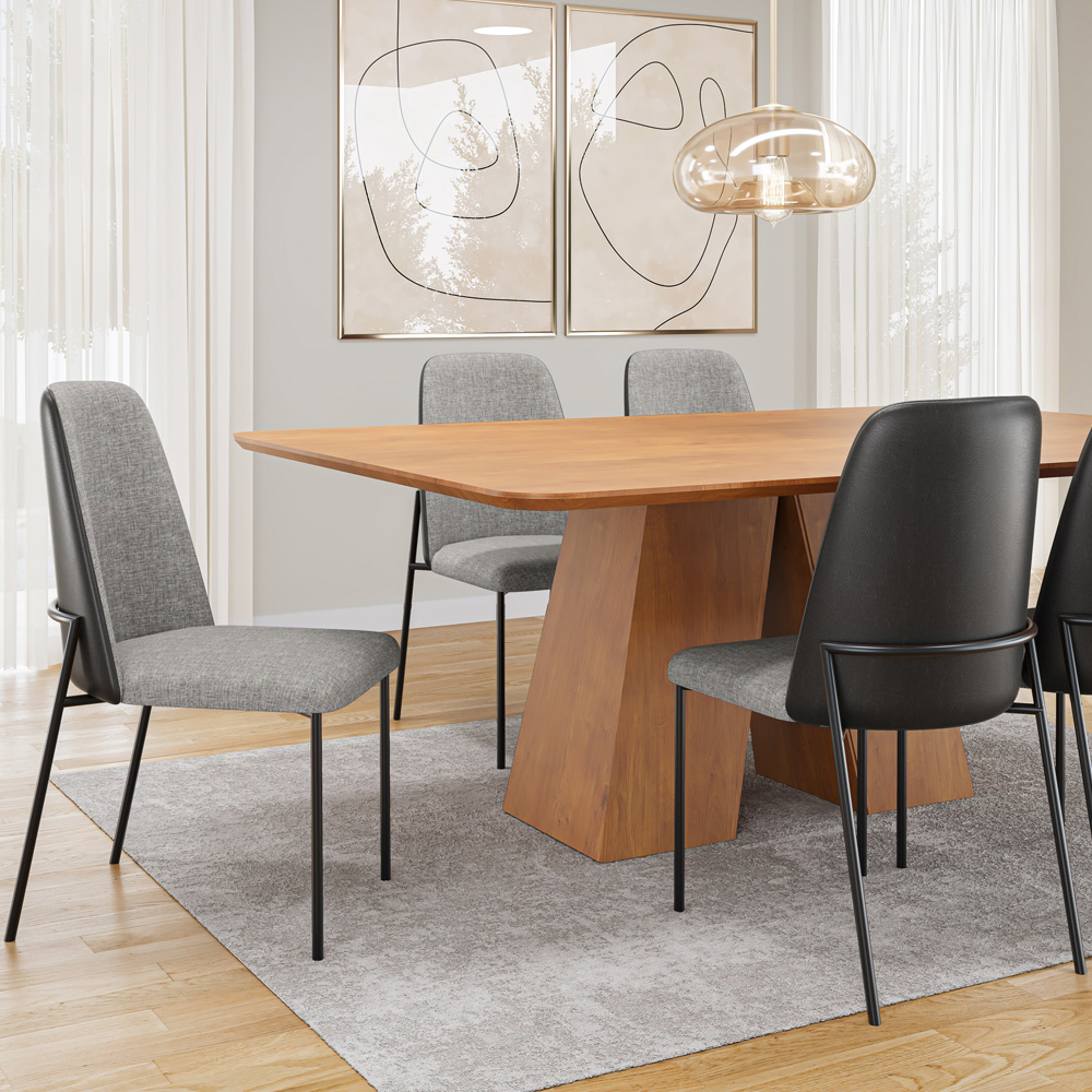 Cadeira Decorativa Estofada Sala de Jantar Bella L02 Couríssimo Preto Linho Cinza Escuro - Lyam Decor