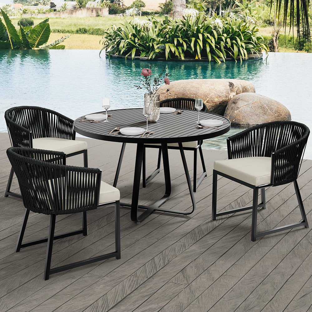 Cadeira Decorativa Para Área Gourmet Cozinha Varanda Corda Náutica Bethari D04 Preto - Lyam Decor