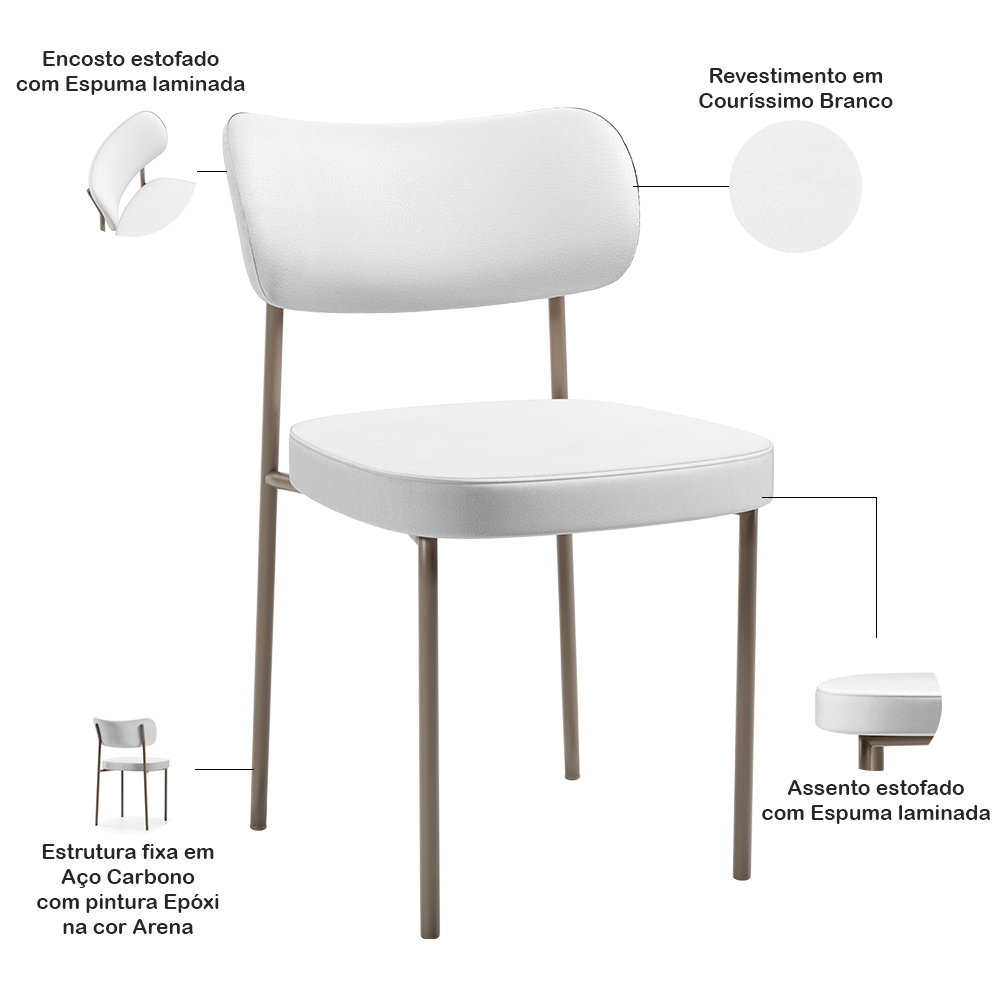 Cadeira Decorativa Para Sala De Jantar Melina Base Arena L02 Facto Branco - Lyam Decor