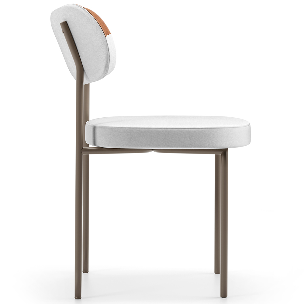 Cadeira Decorativa Para Sala De Jantar Melina Base Arena L02 Faixa Couríssimo Camel Facto Branco - Lyam Decor