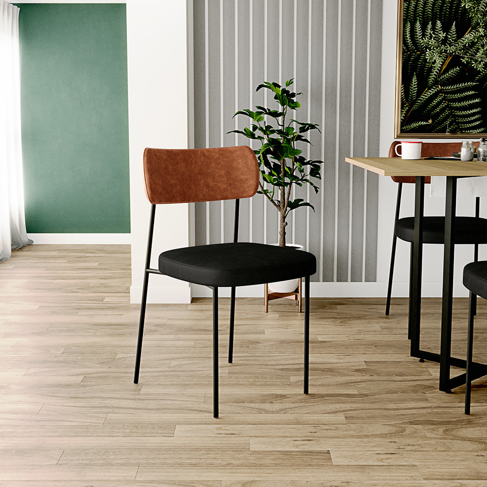 Cadeira Decorativa Para Sala De Jantar Melina L02 Couríssimo Camel Couríssimo Preto - Lyam Decor