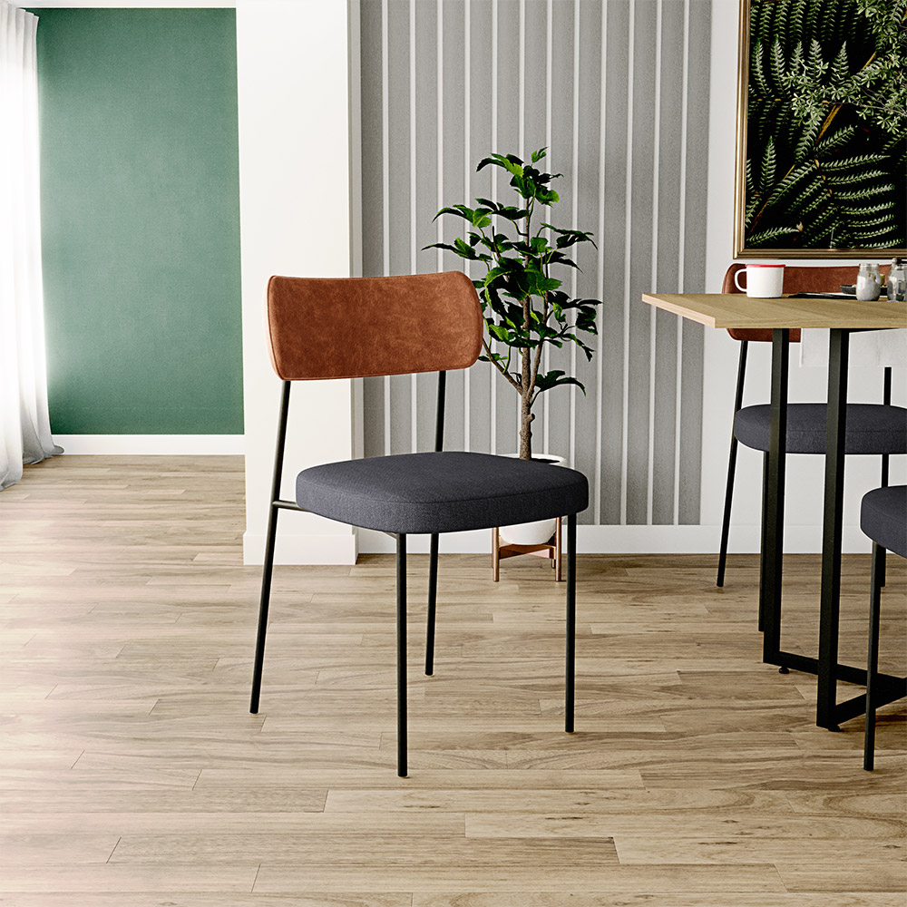 Cadeira Decorativa Para Sala De Jantar Melina L02 Couríssimo Camel Linho Chumbo - Lyam Decor