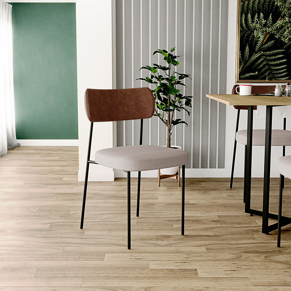 Cadeira Decorativa Para Sala De Jantar Melina L02 Couríssimo Marrom Linho Bege - Lyam Decor
