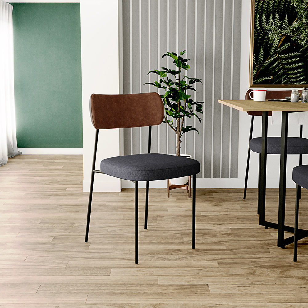 Cadeira Decorativa Para Sala De Jantar Melina L02 Couríssimo Marrom Linho Chumbo - Lyam Decor