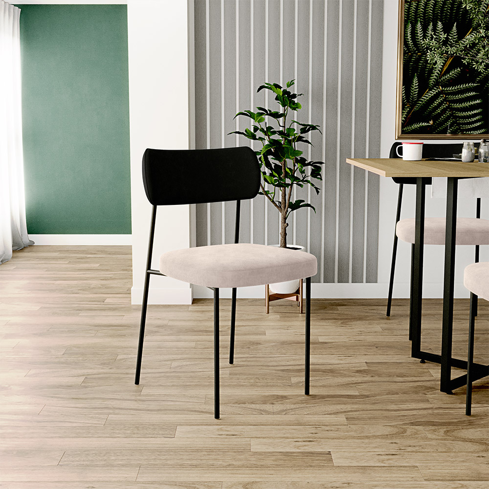 Cadeira Decorativa Para Sala De Jantar Melina L02 Couríssimo Preto Suede Bege - Lyam Decor