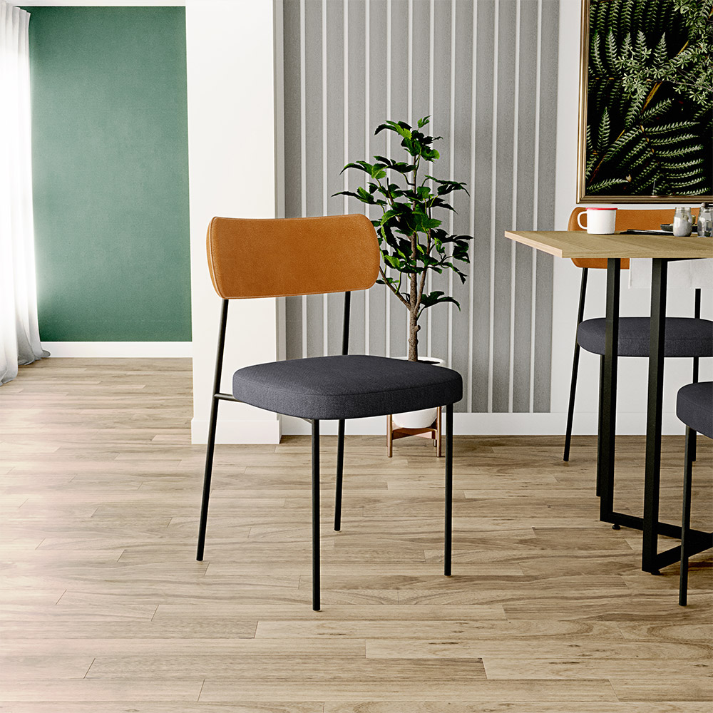 Cadeira Decorativa Para Sala De Jantar Melina L02 Couríssimo Whisky Linho Chumbo - Lyam Decor
