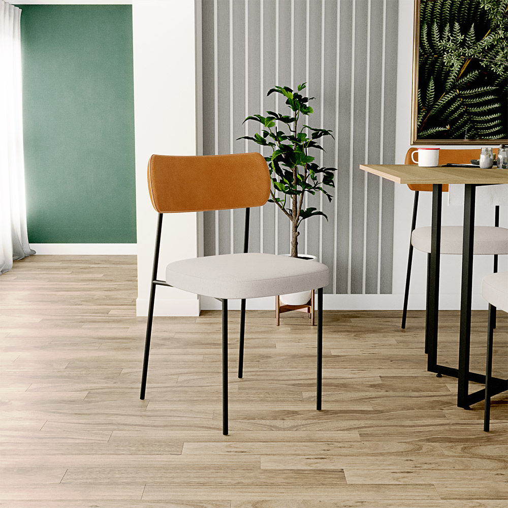 Cadeira Decorativa Para Sala De Jantar Melina L02 Couríssimo Whisky Linho Cru - Lyam Decor