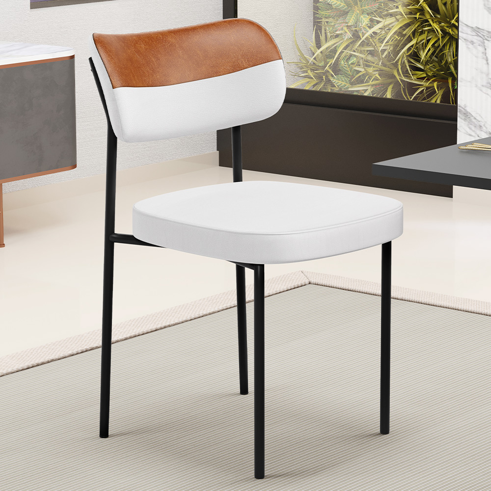 Cadeira Decorativa Para Sala De Jantar Melina L02 Faixa Couríssimo Camel Facto Branco - Lyam Decor
