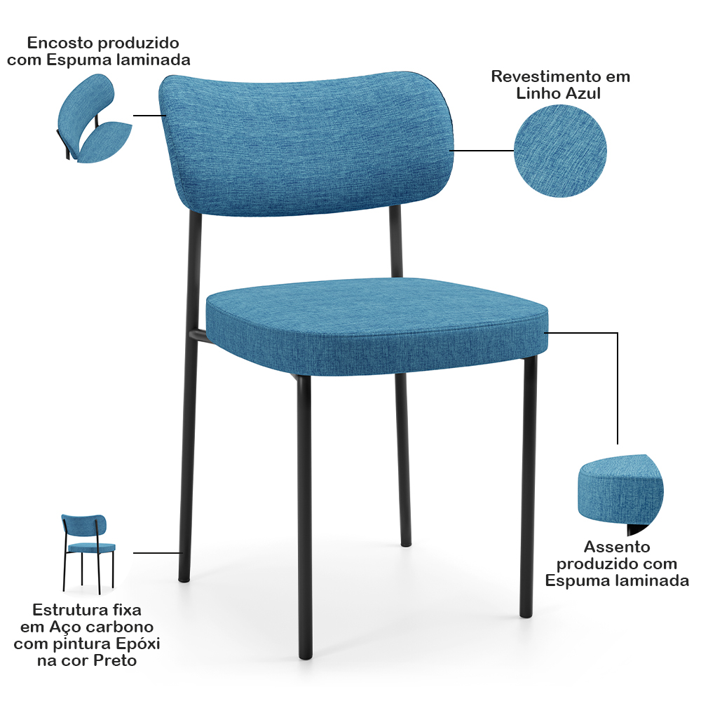Cadeira Decorativa Para Sala De Jantar Melina L02 Linho Azul - Lyam Decor