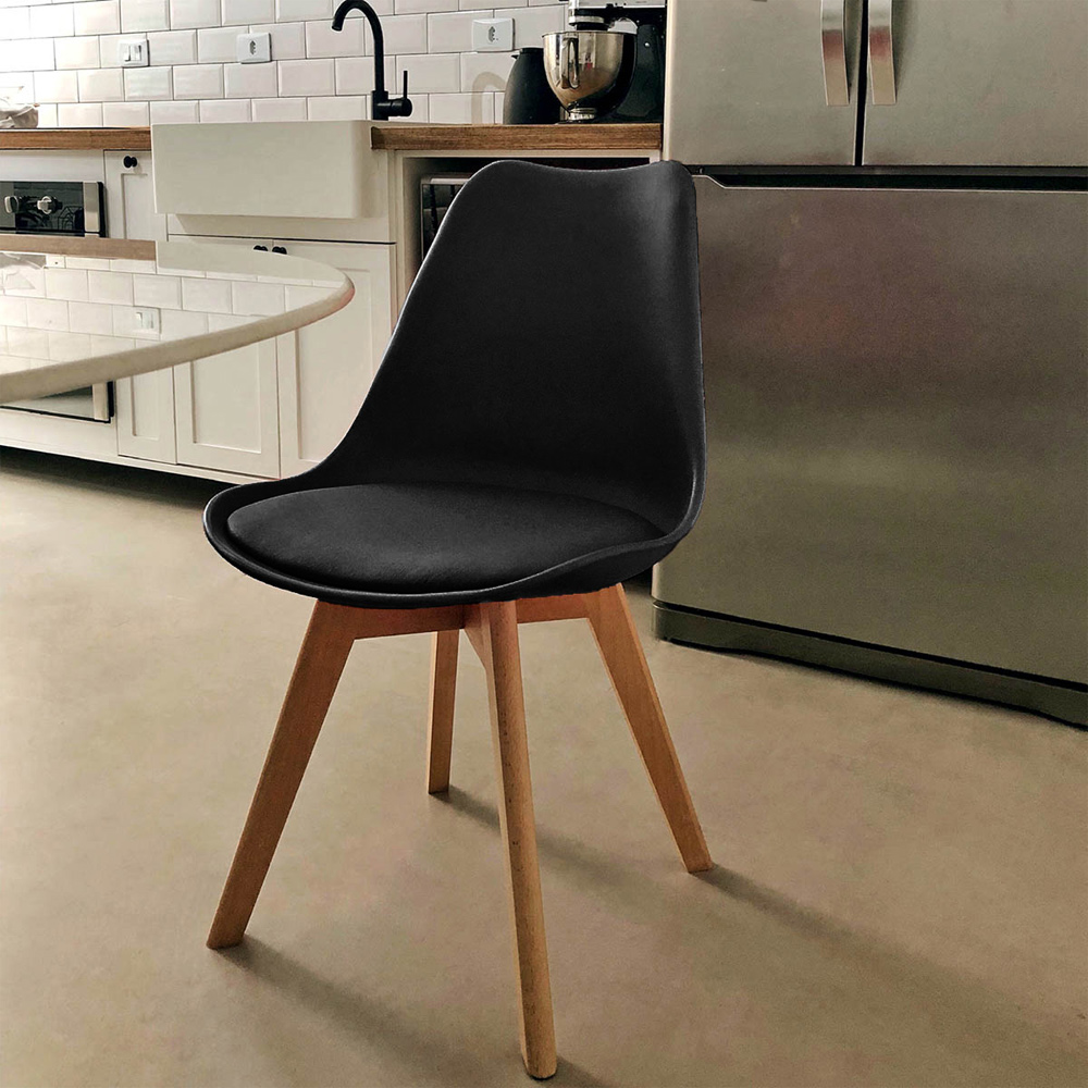 Cadeira Decorativa Para Sala de Jantar Ayla Com Base de Madeira E01 Preto - Lyam Decor