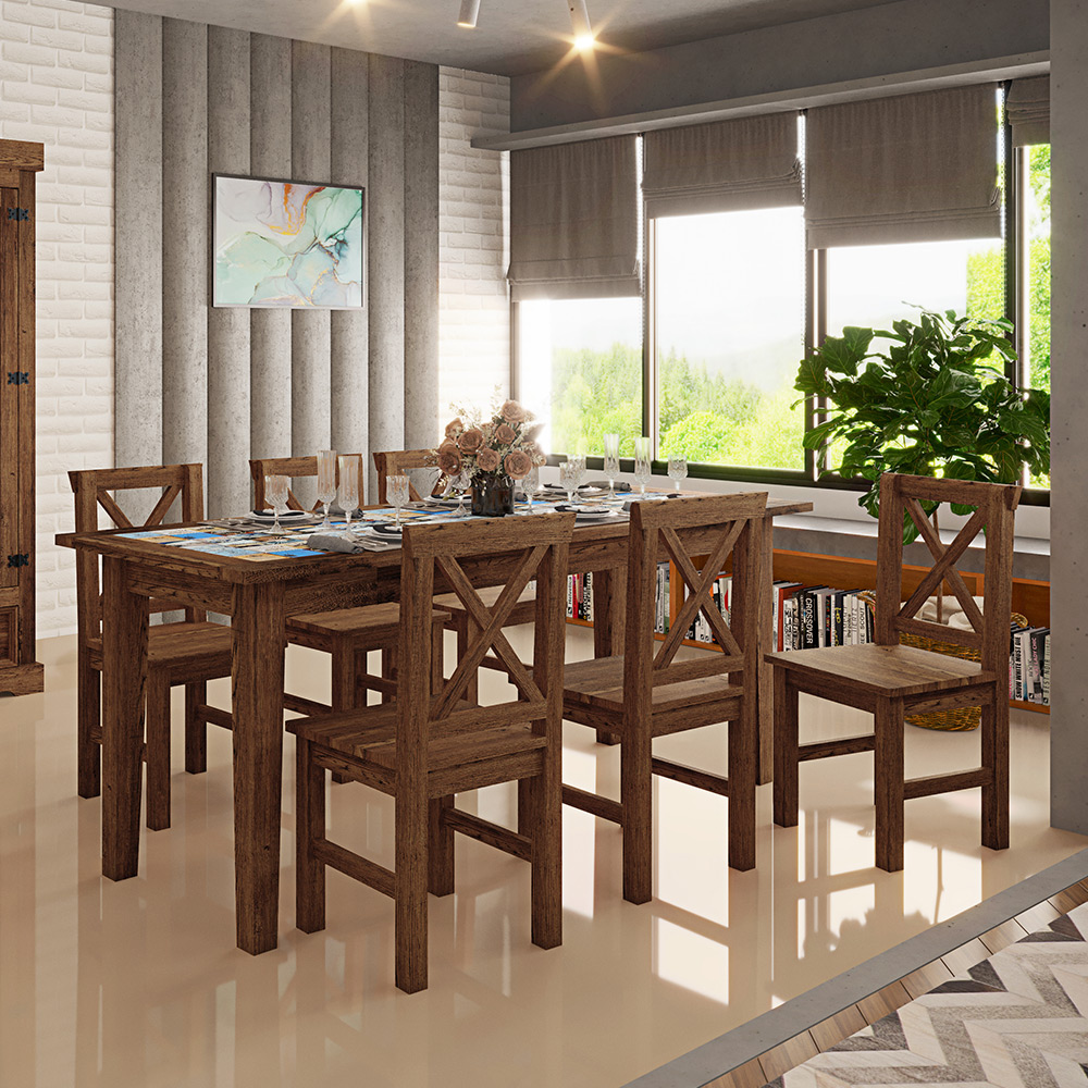 Cadeira Decorativa Rústica Para Sala De Jantar Dalla Madeira Maciça Pinus W02 Imbuia - Lyam Decor