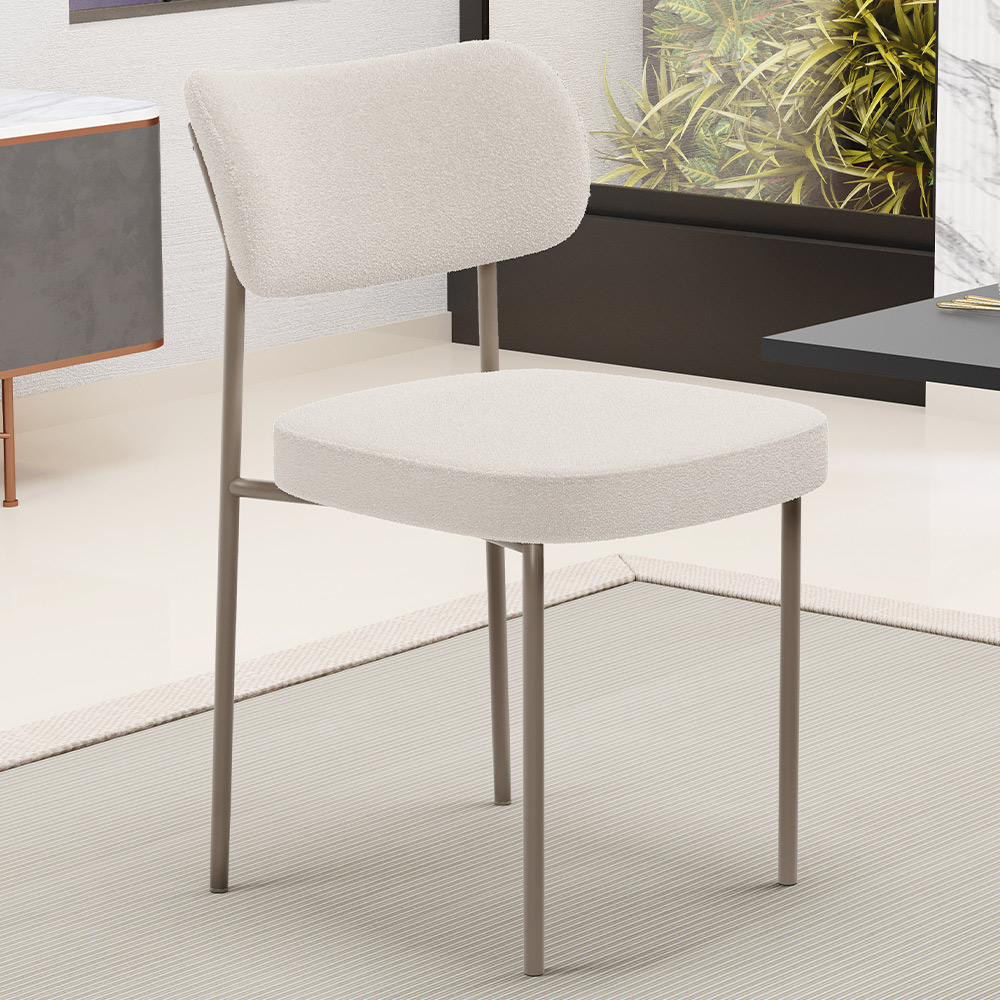 Cadeira Decorativa Sala De Jantar Melina Base Arena L02 Bouclê Cru - Lyam Decor