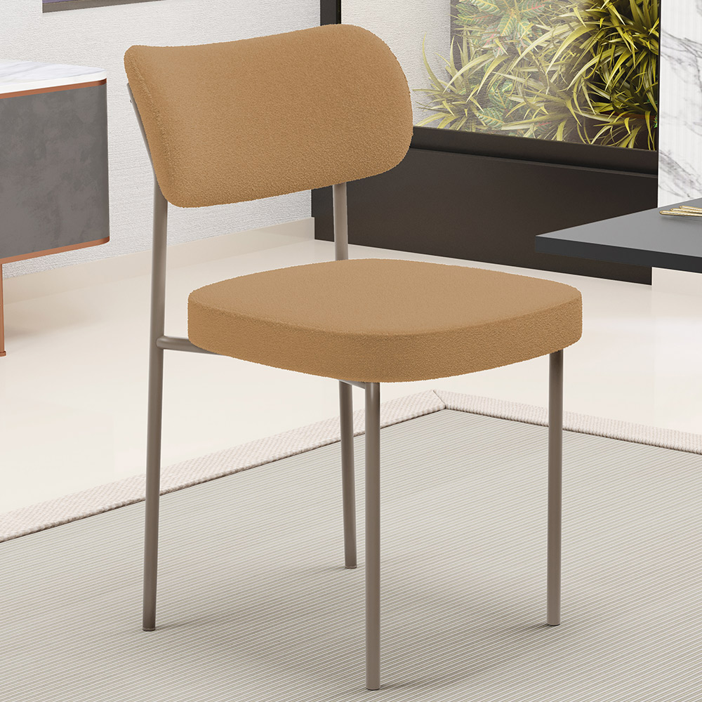Cadeira Decorativa Sala De Jantar Melina Base Arena L02 Bouclê Mostarda - Lyam Decor