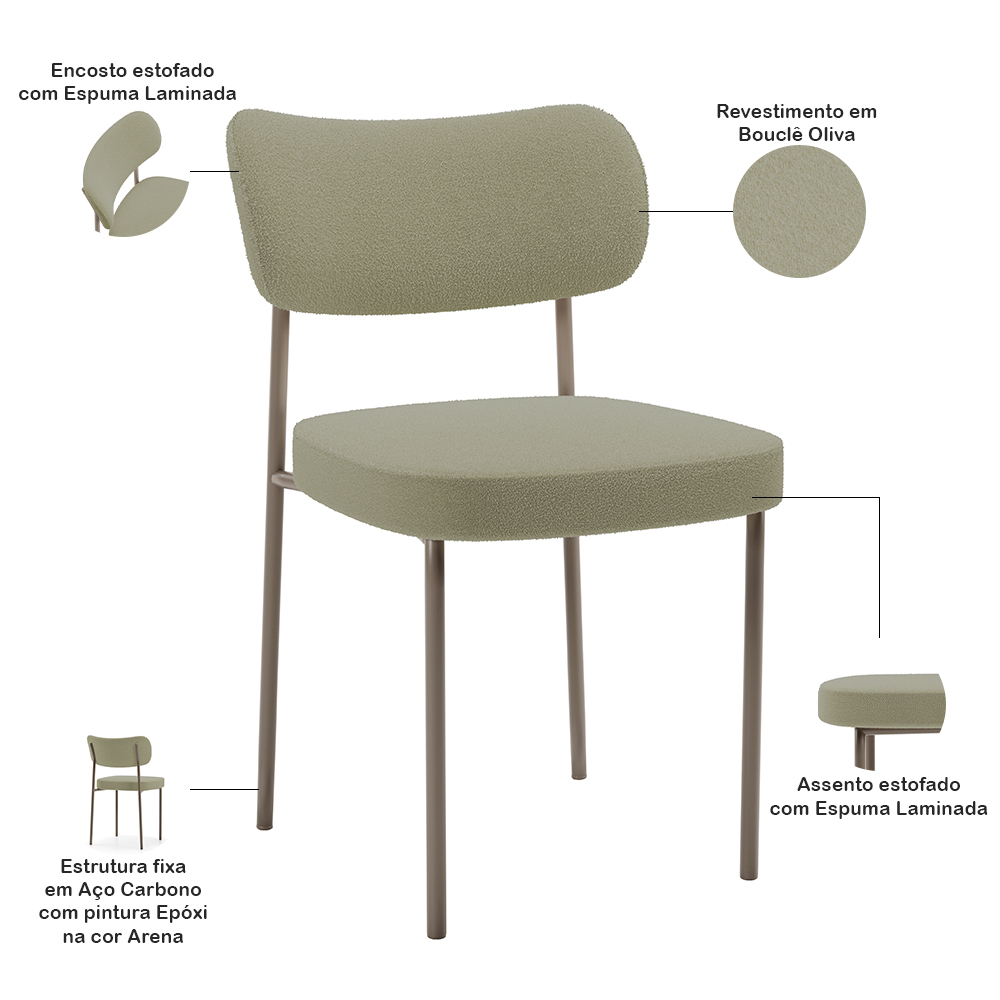 Cadeira Decorativa Sala De Jantar Melina Base Arena L02 Bouclê Oliva - Lyam Decor