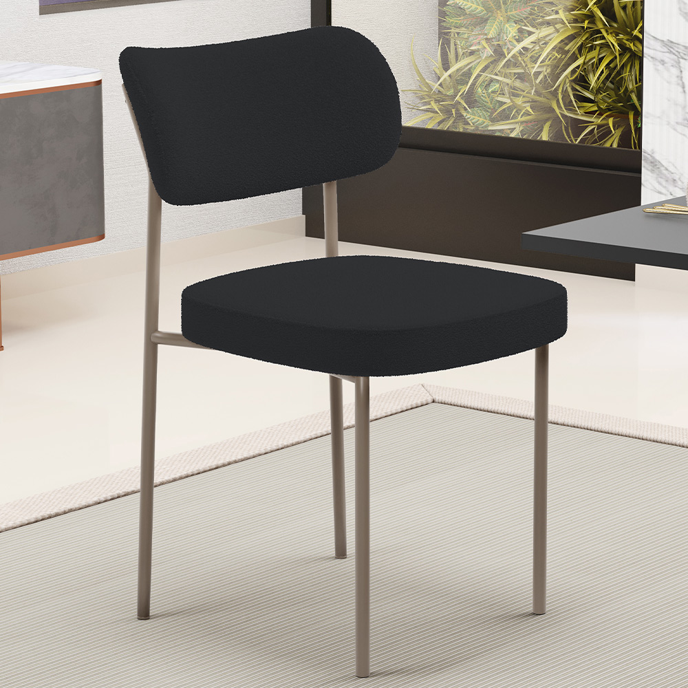 Cadeira Decorativa Sala De Jantar Melina Base Arena L02 Bouclê Preto - Lyam Decor
