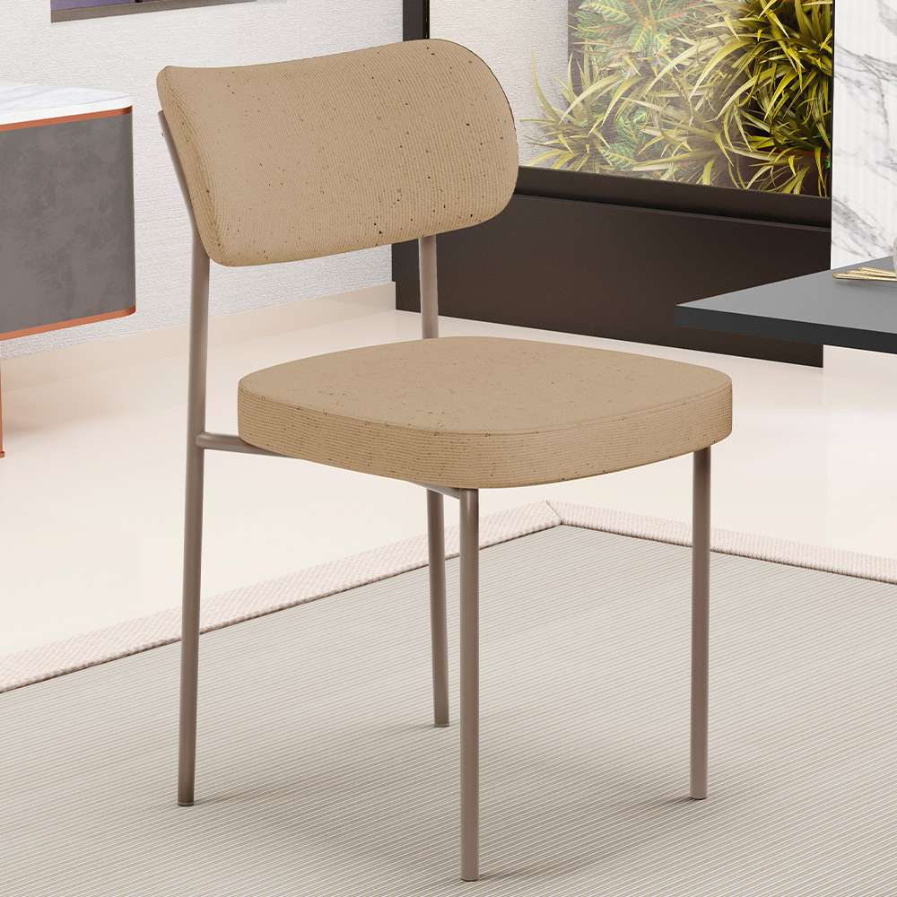 Cadeira Decorativa Sala De Jantar Melina Base Arena L02 Linho Bege Escuro - Lyam Decor