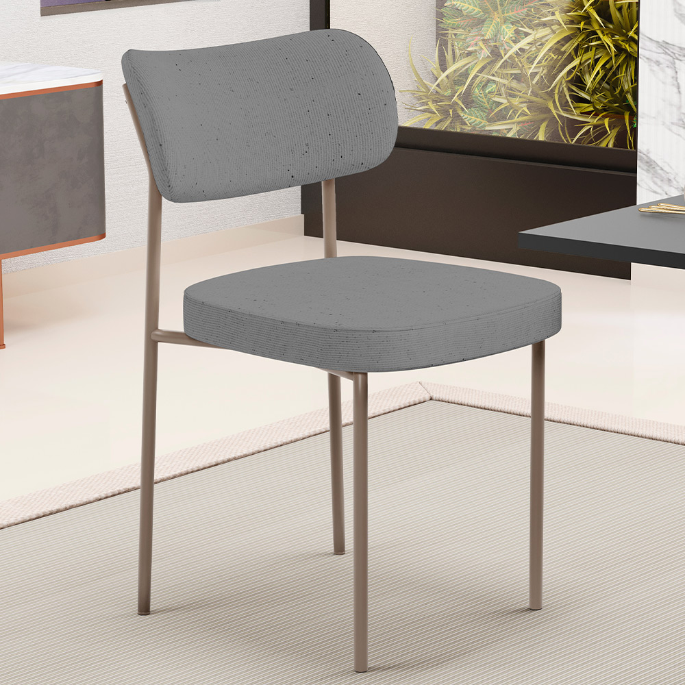 Cadeira Decorativa Sala De Jantar Melina Base Arena L02 Linho Cinza Escuro - Lyam Decor