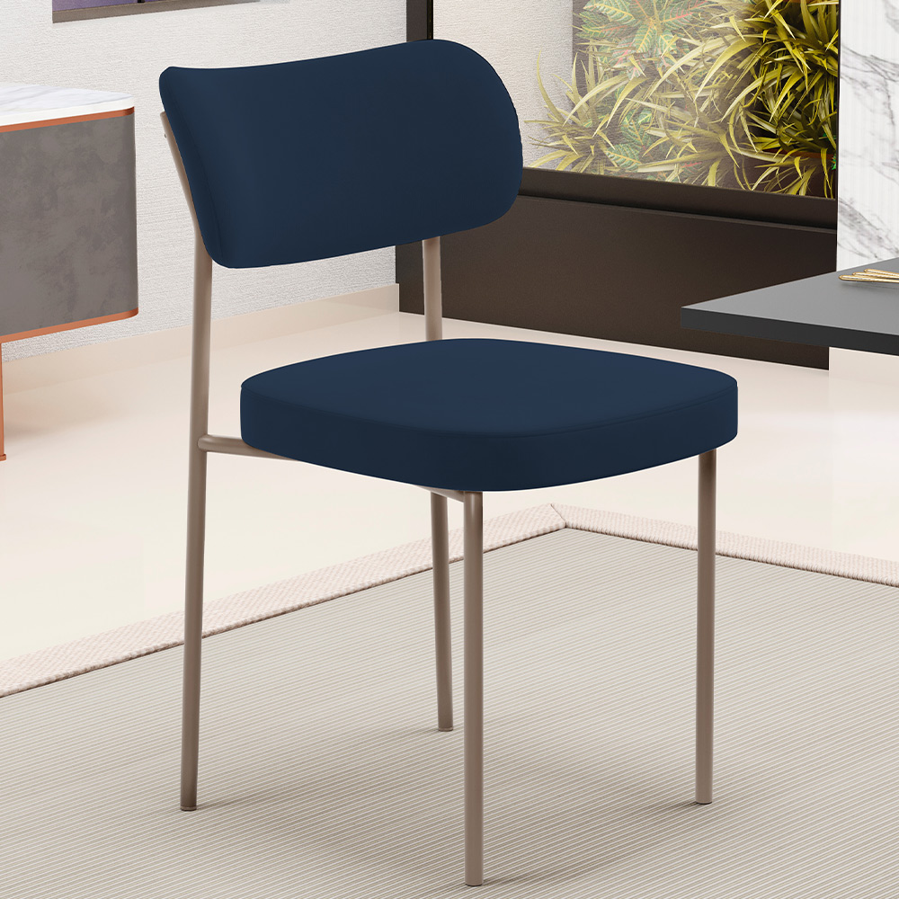 Cadeira Decorativa Sala De Jantar Melina Base Arena L02 Suede Azul Marinho - Lyam Decor