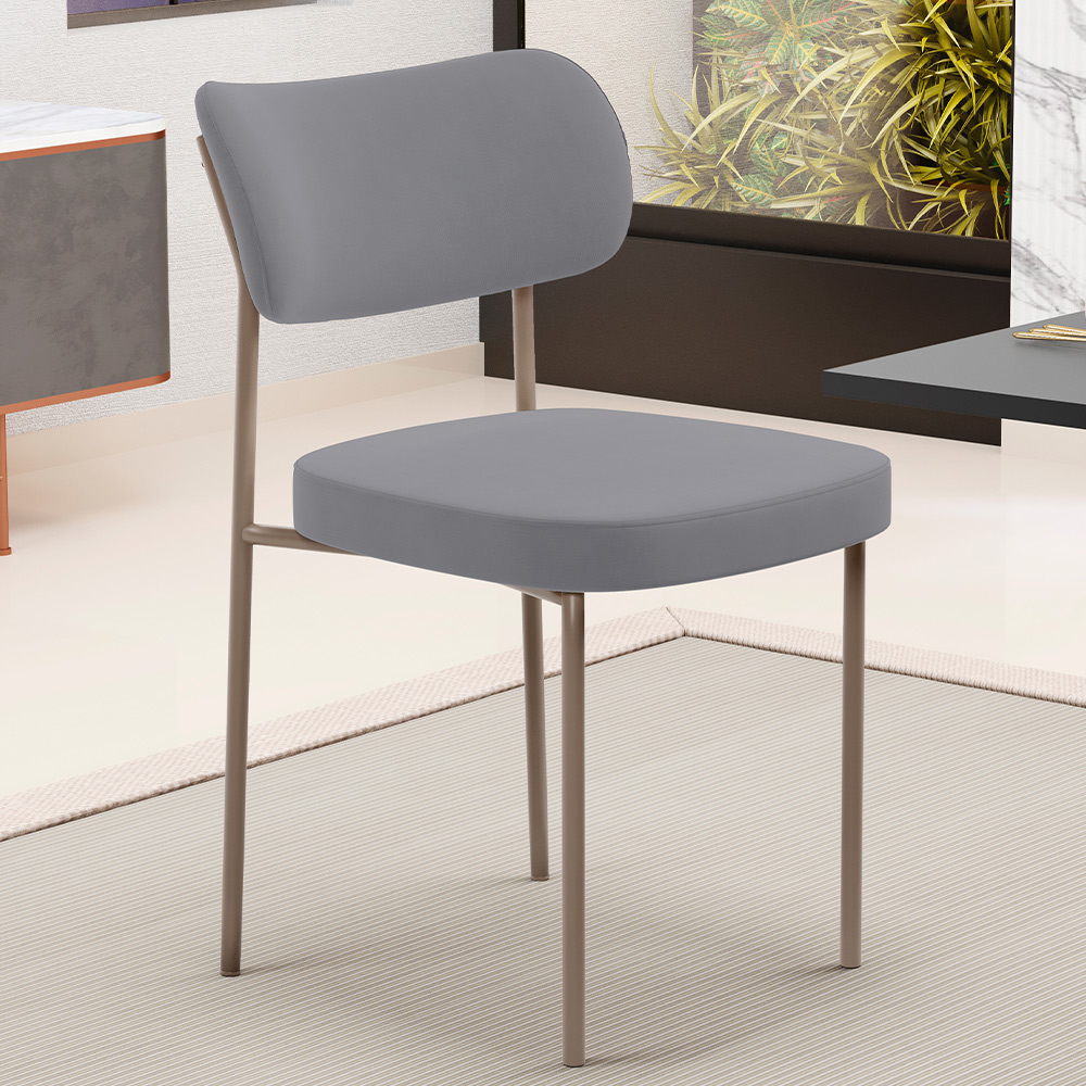 Cadeira Decorativa Sala De Jantar Melina Base Arena L02 Suede Cinza - Lyam Decor