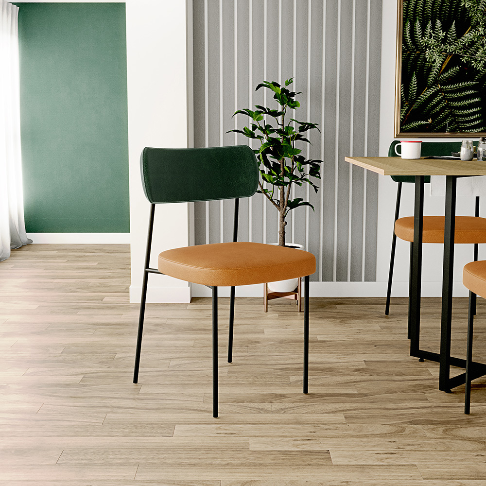 Cadeira Decorativa Sala De Jantar Melina L02 Couríssimo Verde Musgo Couríssimo Whisky - Lyam Decor