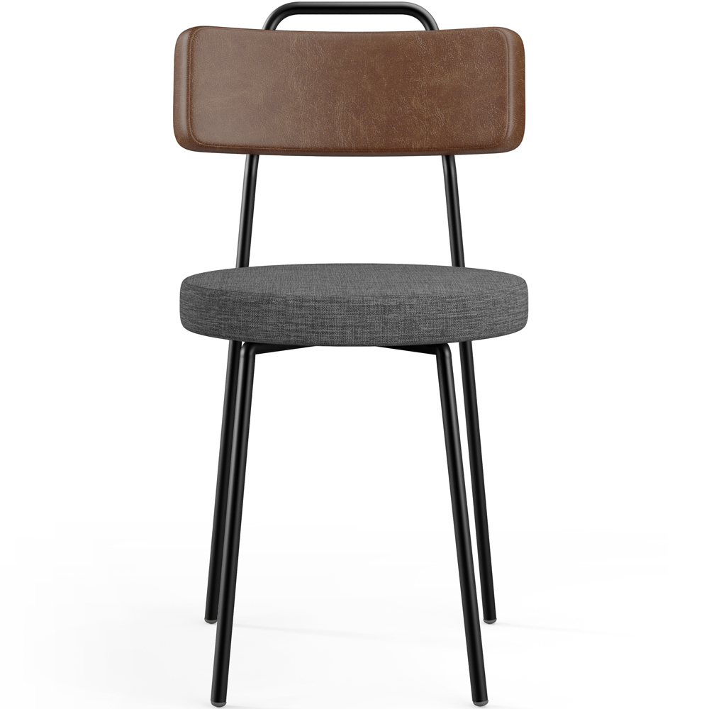 Cadeira Estofada Para Sala De Jantar Barcelona L02 Couríssimo Marrom Linho Cinza Escuro - Lyam