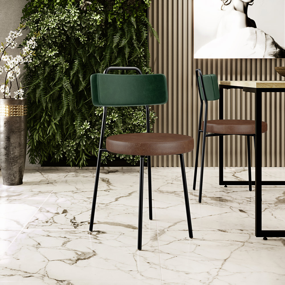Cadeira Estofada Para Sala De Jantar Barcelona L02 Facto Verde Musgo Couríssimo Marrom - Lyam