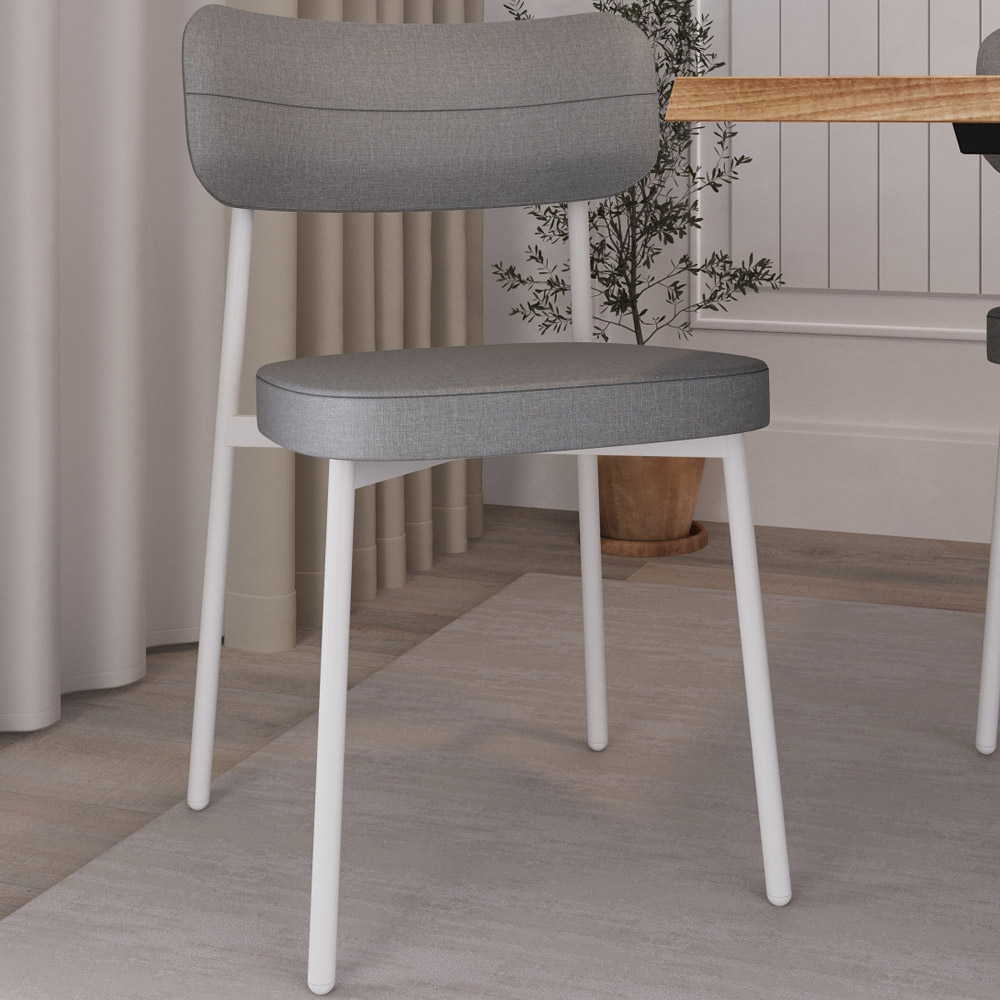 Cadeira Estofada Para Sala de Jantar Astrid Branco C01 Linho Cinza - Lyam Decor