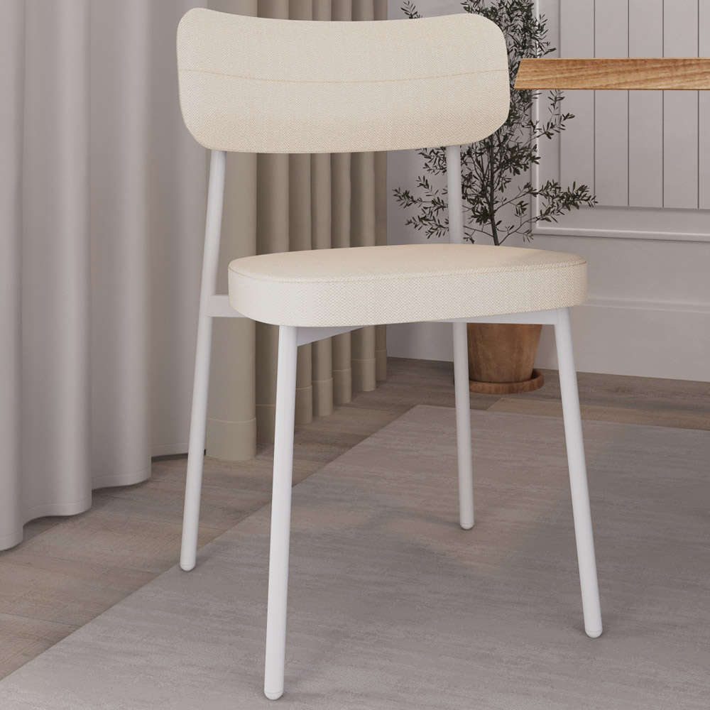 Cadeira Estofada Para Sala de Jantar Astrid Branco C01 Linho Palha - Lyam Decor